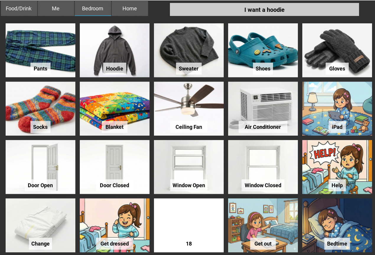 Picture communication board – bedroom